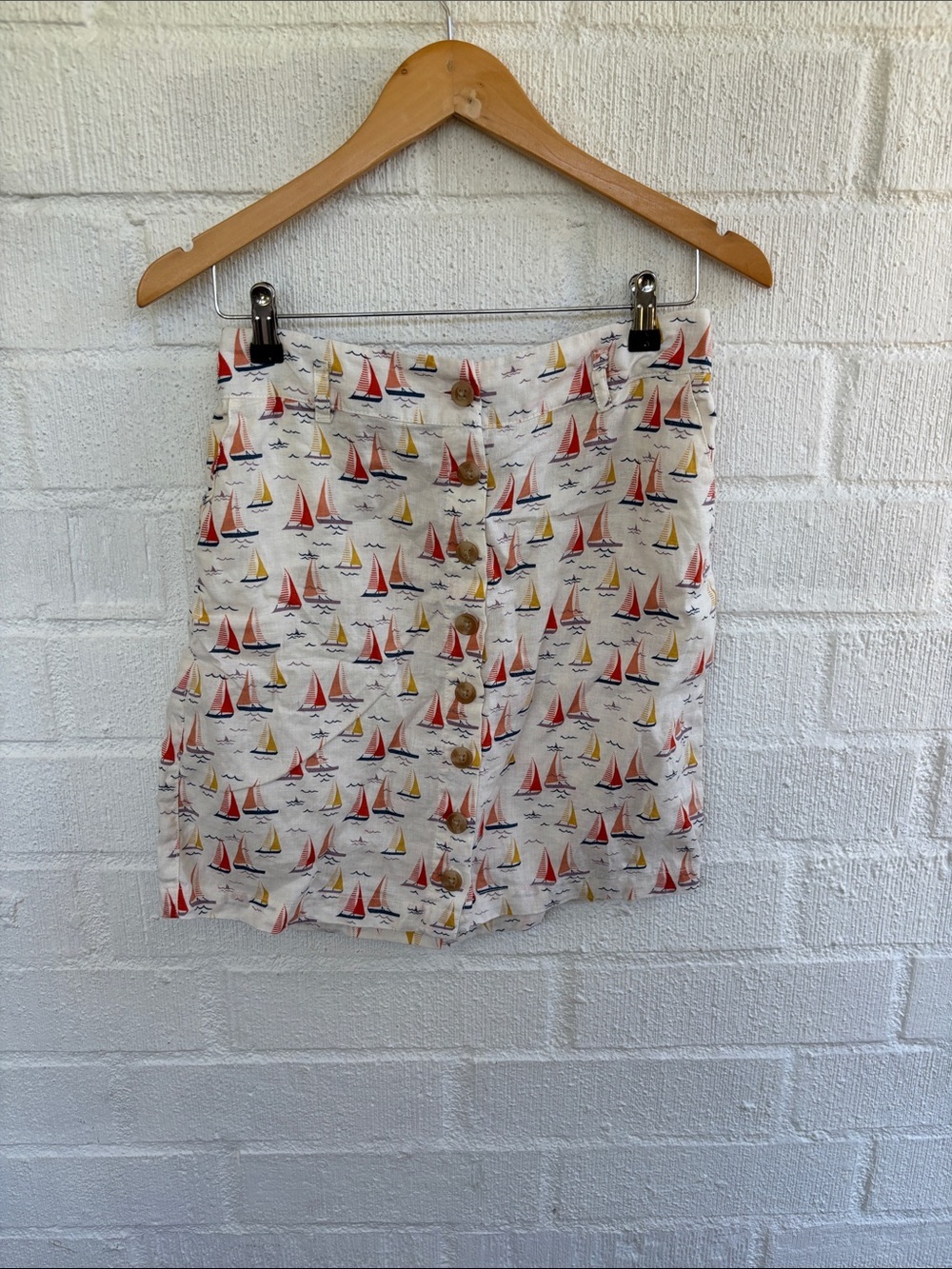 Cynthia Rowley Linen Nautical Elastic Pull On Mini Skirt sz S